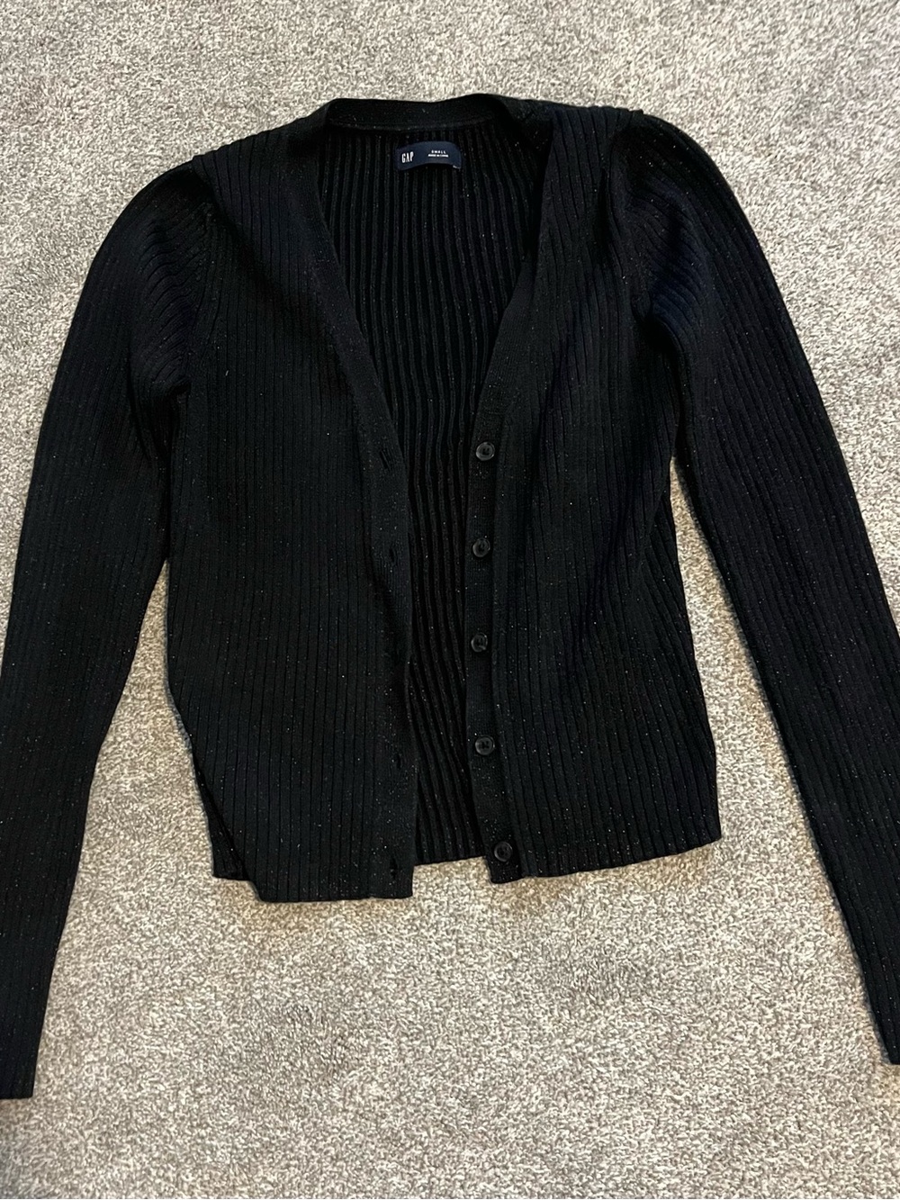 GAP Black Ribbed V-Neck Button-Up Cardigan